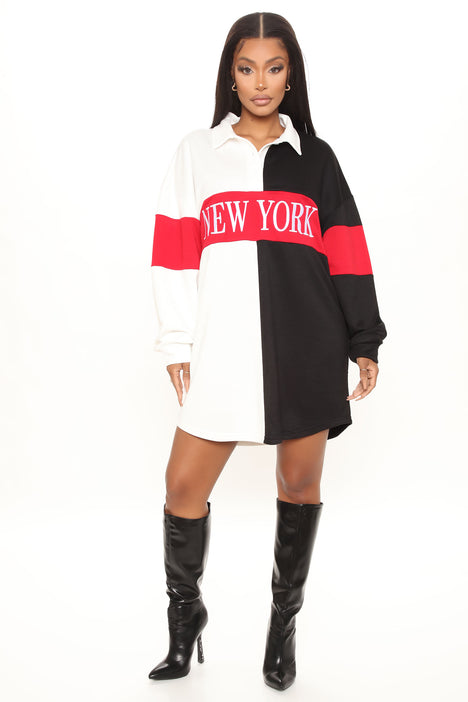 New York Colorblock Shirt Dress - Black ...